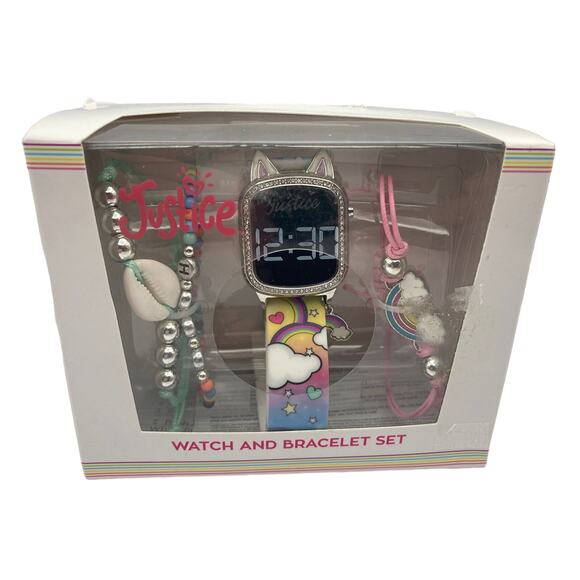 Justice Digital Watch-Bracelet Combo Gift Set Rainbows and Diamond Like Jewels - Picture 1 of 6